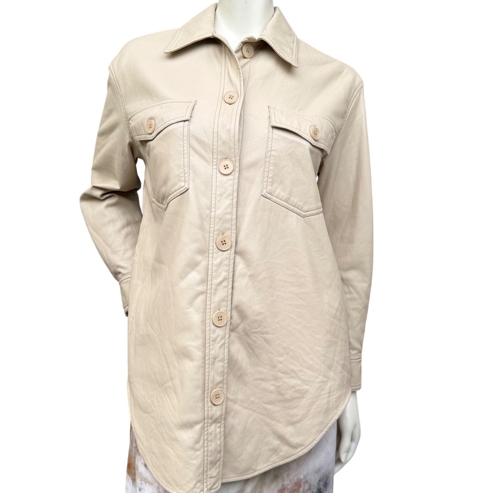 Wilfred Aritzia Vegan Leather Shirt Jacket Shacket Beige Neutral Minimalist S